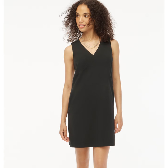 J.Crew Sleeveless V Neck Shift Dress Minimalist Classic Relaxed Black US 14 NWT - Picture 1 of 12
